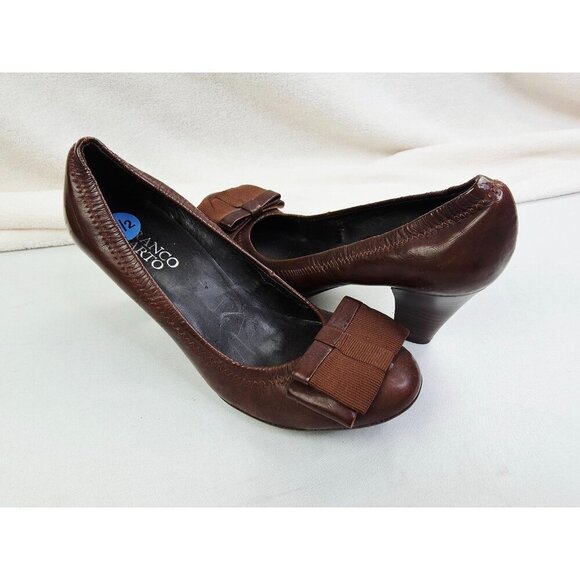 Franco Sarto Size 6.5M Womens Chocolate Brown Slip On Bow Accent Heel Shoes - Picture 10 of 14